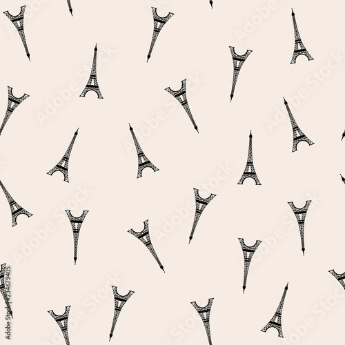 Clean black & white eifel towers vector pattern on plain background, seamless repeat. Trendy minimal style.