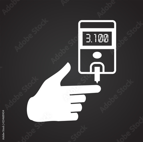 Blood finger test on black background icon