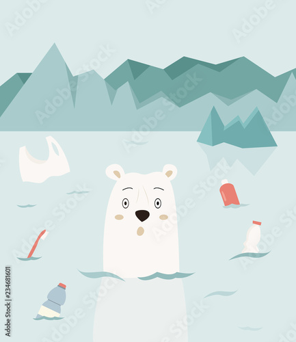 Eco concept poster with cute polar bear.