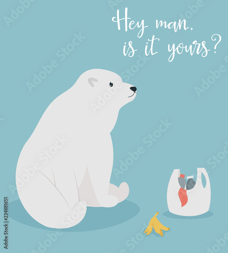 Eco concept poster with cute polar bear.