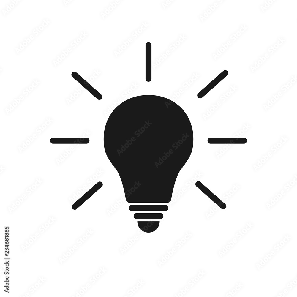 Light bulb idea concept art vector icon. Lightbulb with rays glowing flat glyph icon. Designed for web and prints. Light bulb idea concept art vector icon. Lightbulb with rays glowing flat glyph icon. Designed for web and prints.