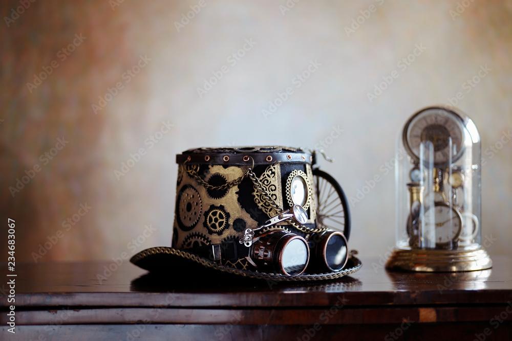 Steampunk cappello e collezione orologi Stock Photo | Adobe Stock