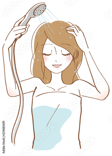 髪の毛　流す　女性　イラスト