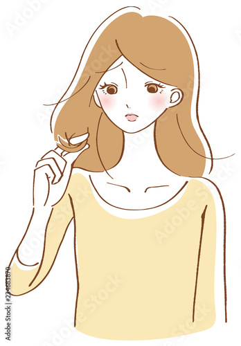髪　ダメージ　ぼさぼさ　女性　イラスト