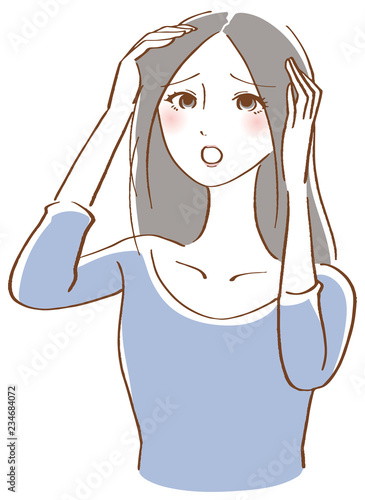 薄毛　悩む　女性　イラスト