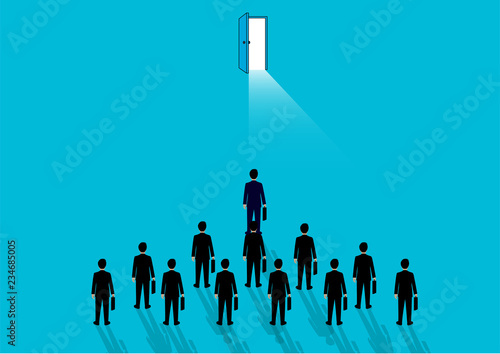 Businessmen headed to the door. to goal to successful growth modern ideas And to achieve higher. vector illustration. Business opportunity concept