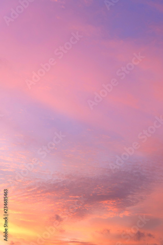 Vertical picture of sky in the pink and blue colors. effect of light pastel colored of sunset clouds. © flowertiare