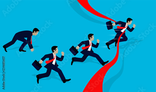 Businessmen race rush to the finish line, red and torn. success in business. leadership. Winner. Concept business illustration