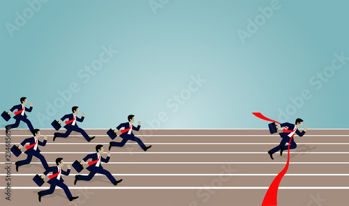 Businessmen race rush to the finish line, red and torn. success in business. leadership. Winner. Concept business illustration