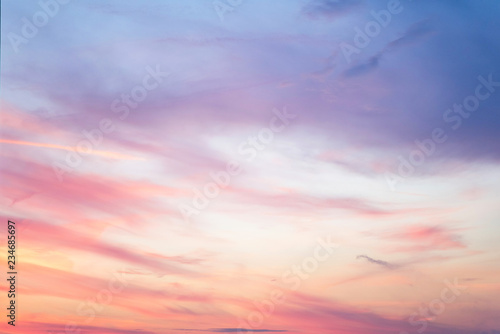 Fototapeta Naklejka Na Ścianę i Meble -  Sky in the pink and blue colors. effect of light pastel colored of sunset clouds
cloud on the sunset sky background with a pastel color
