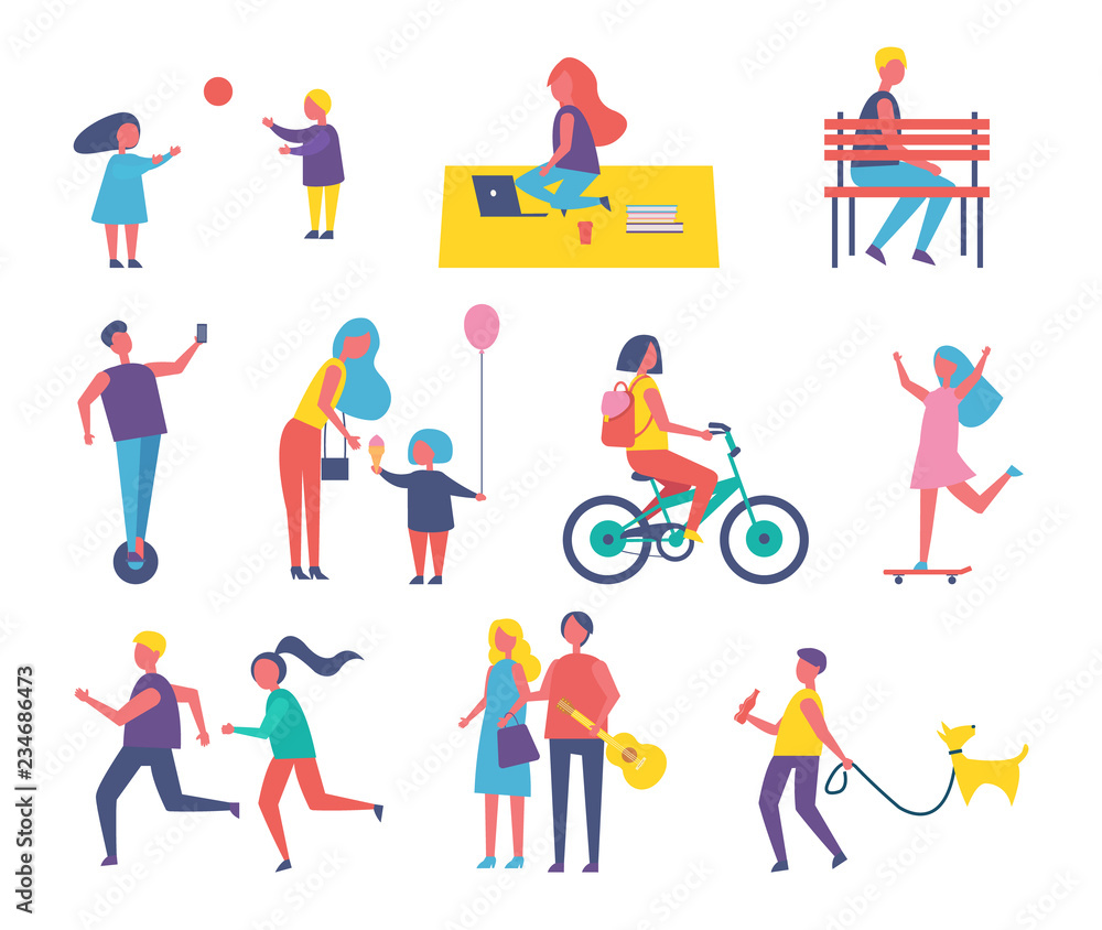 People Walking and Having Fun in Park Cartoon Icon People Walking and Having Fun in Park Cartoon Icon