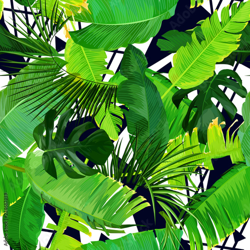 Seamless tropical pattern with banana leaves
