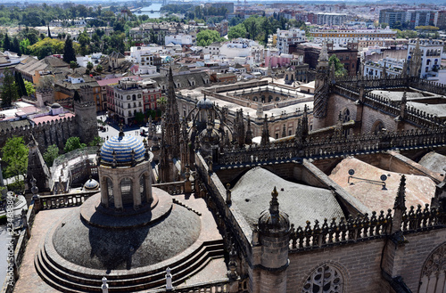 Seville city view from the Giralda bell tower, Seville Cathedral, Seville, Spain