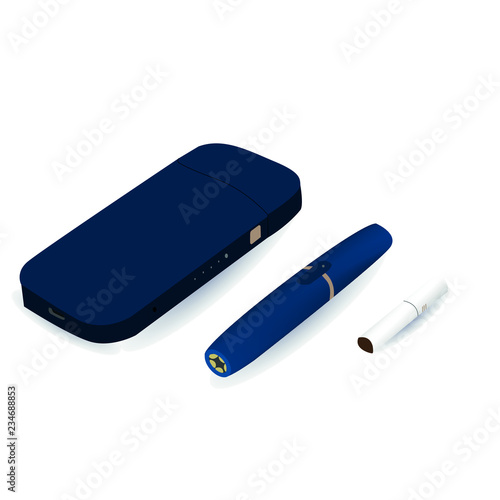 Smoking, white device, heating tobacco system iqos, newest electronic cigarette, vector