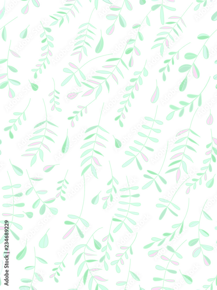 Seamless pattern indigo blue outline leaves. Vector foliage design