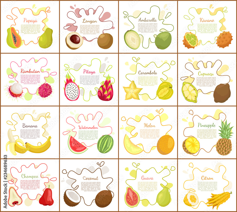 Papaya and Citron Kiwano Set Vector Illustration Papaya and Citron Kiwano Set Vector Illustration