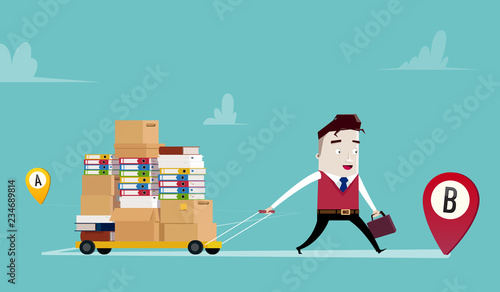 Businessman moves his office to a new location