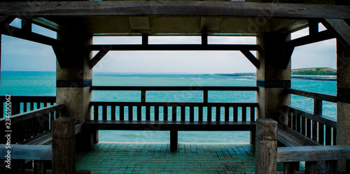 ocean beyond the gazebo