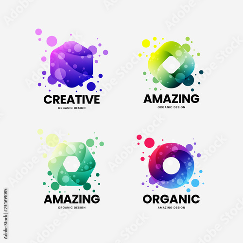 Modern creative abstract organic vector corporate identity logo sign isolated on white. Premium quality multicolor logotype emblem illustration set. Fashion colorful natural badge design layout bundle