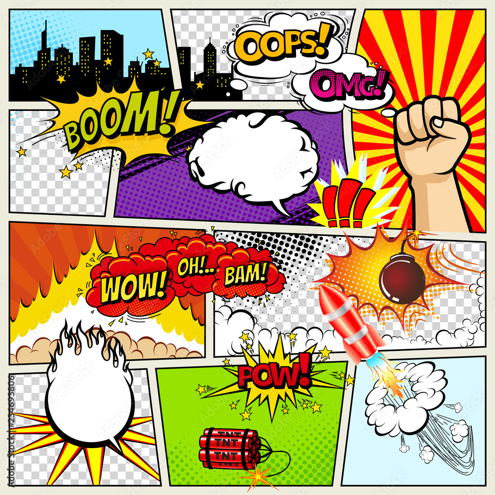 Comics Template. Vector Retro Comic Book Speech Bubbles Illustration ...