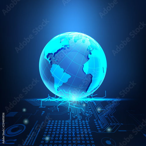 abstract technology background; digital global on electronic board; technological world combined with electronic board