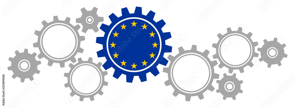 Gears Border Europe Flag Graphic Grey