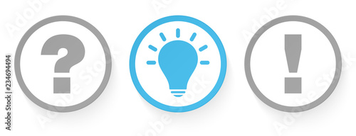 3 Buttons Question, Idea & Answer Grey/Blue Outline