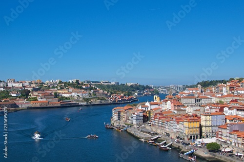 View of old Porto with bridge over Douro River in Portugal