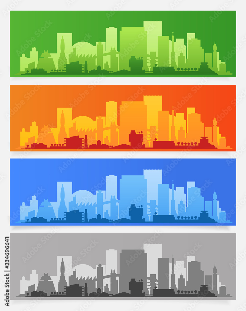 City Skyline Colored Sets, City Districts Banners