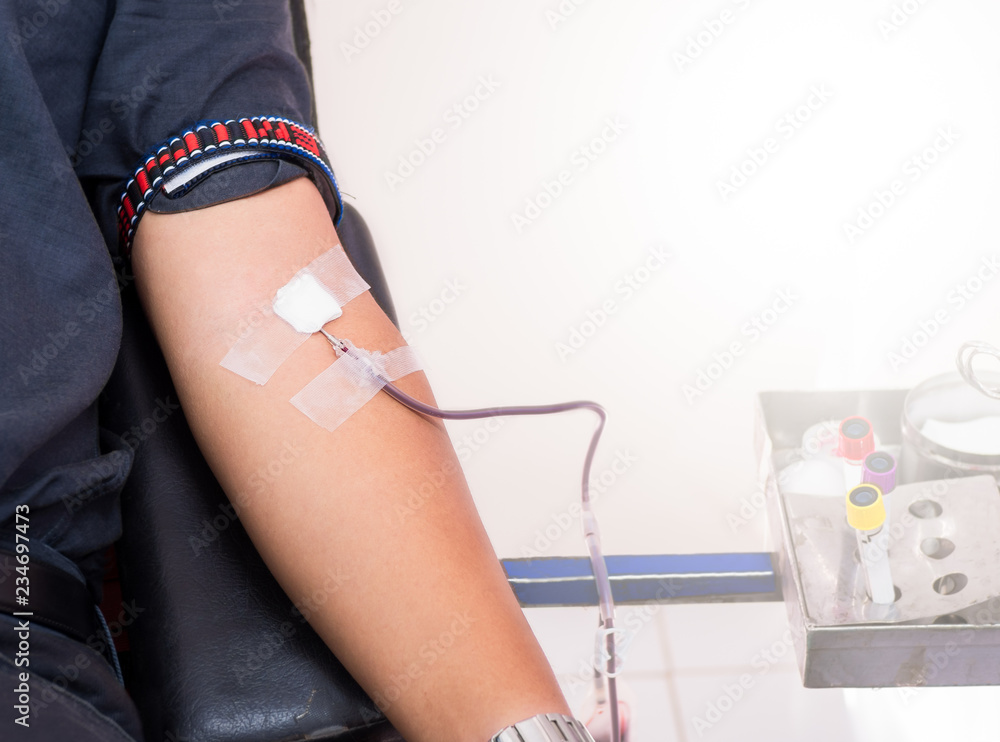 Needle for blood donation. Medical Equipment for blood donor at