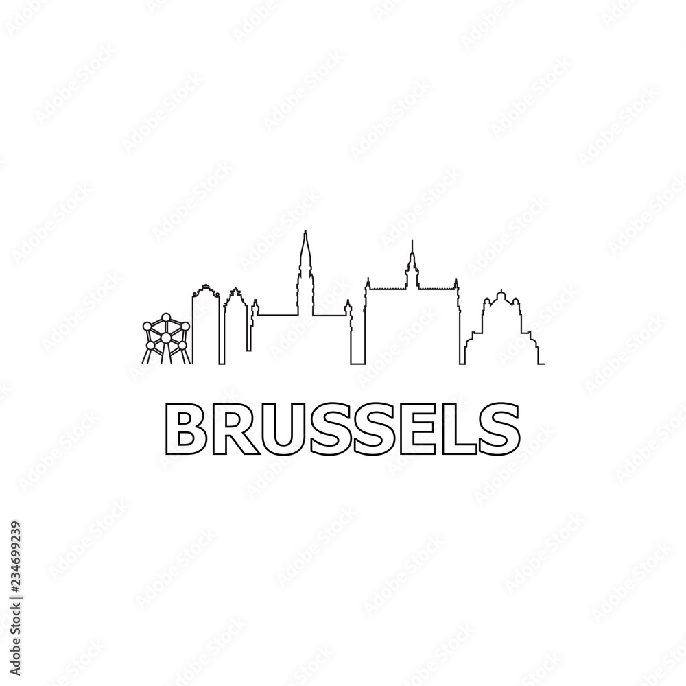 Brussels skyline and landmarks silhouette black vector icon. Brussels panorama. Belgium