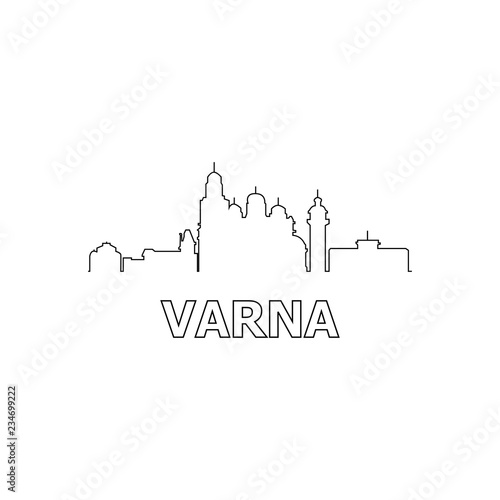 Varna skyline and landmarks silhouette black vector icon. Varna panorama. Bulgaria