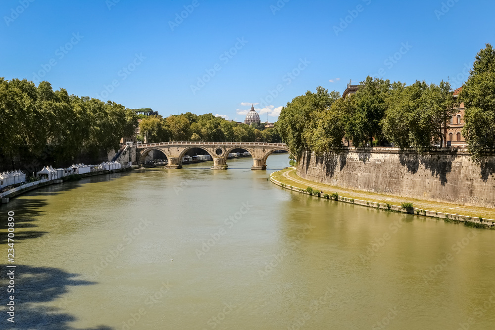 Bridge over the Tiber river in Rome