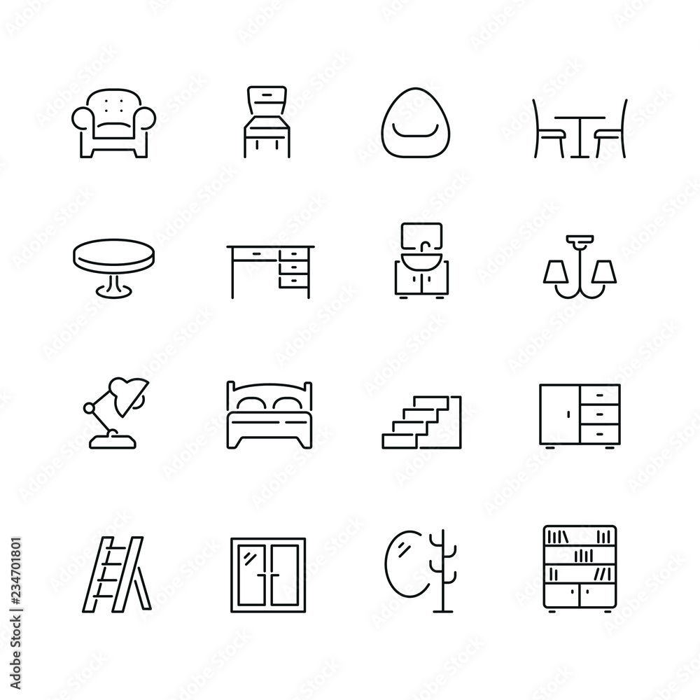 Fototapeta premium Furniture related icons: thin vector icon set, black and white kit