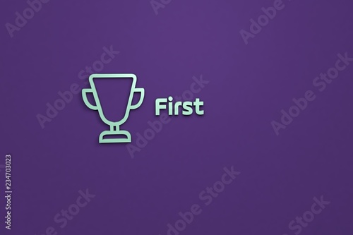 Text First with green 3D illustration and violet background