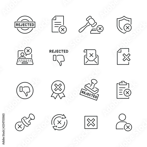 Fototapeta Naklejka Na Ścianę i Meble -  Reject related icons: thin vector icon set, black and white kit