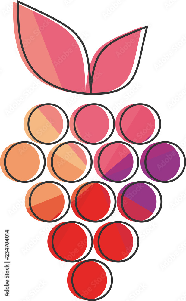 Icon or illustration of a bunch of grapes in the colours of the different wines, in the flat design style Icon or illustration of a bunch of grapes in the colours of the different wines, in the flat design style