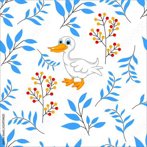 vector pattern with leafs and duck