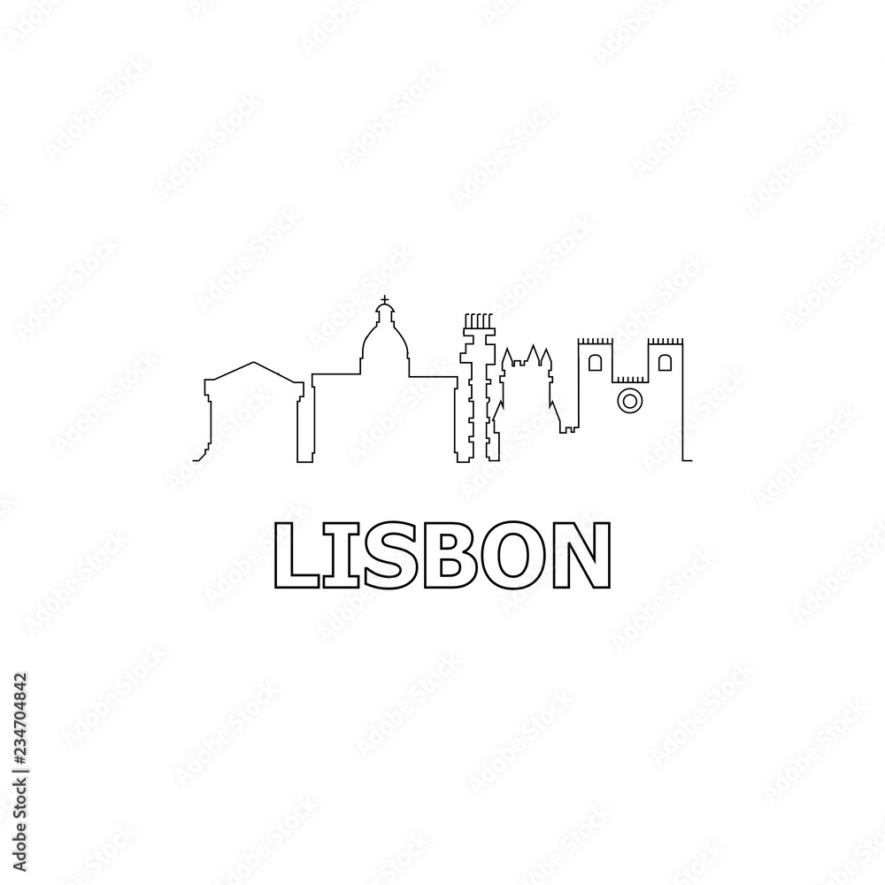 Obraz premium Lisbon skyline and landmarks silhouette black vector icon. Lisbon panorama. Portugal
