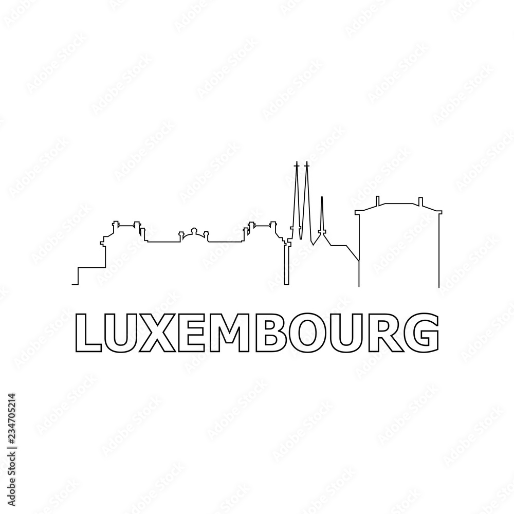 Luxembourg skyline and landmarks silhouette black vector icon. Luxembourg panorama.