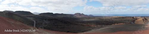 Panorama from the unique volcanic landscapes of Timanfaya National Park, Lanzarote, Canary islands