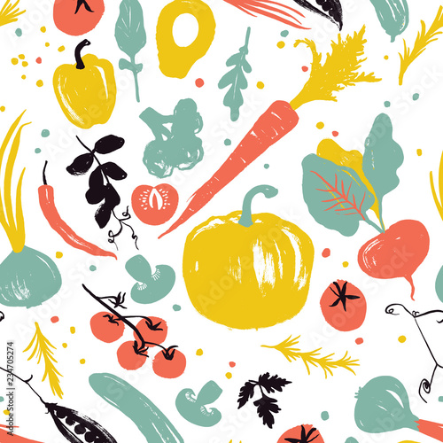 Vegetable pattern with pumpkin, carrot, onion, tomatoes and pepper. Healthy lifestyle eating. Farmers market