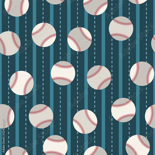 Clean baseball vector pattern, seamless repeat on vertical striped background. Design elements in trendy minimal graphic style.