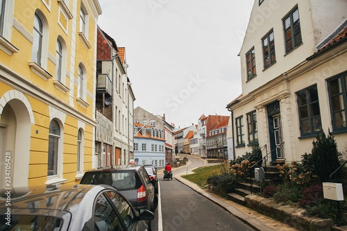 Wallpaper Mural View of a small Danish city street, the old city, is postman on the street Torontodigital.ca