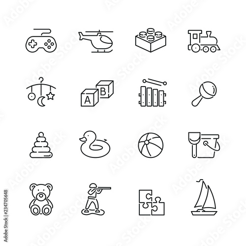 Toy related icons: thin vector icon set, black and white kit