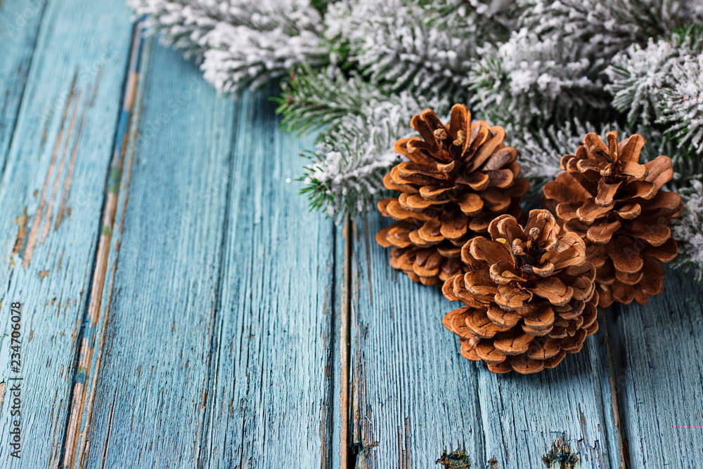 Christmas or New year festive background with pine cones Christmas or New year festive background with pine cones