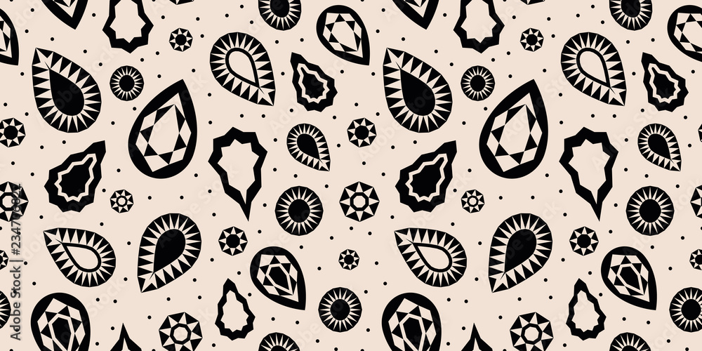 Cute varied gemstones pattern, seamless vector repeat in monochrome colors. Design elements in trendy minimal graphic style. Cute varied gemstones pattern, seamless vector repeat in monochrome colors. Design elements in trendy minimal graphic style.