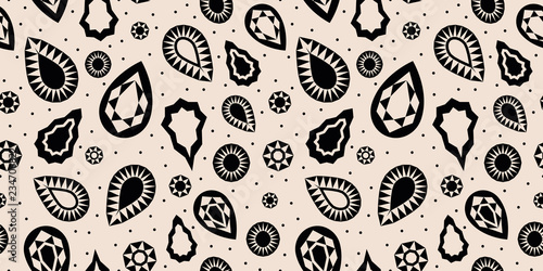 Cute varied gemstones pattern, seamless vector repeat in monochrome colors. Design elements in trendy minimal graphic style.