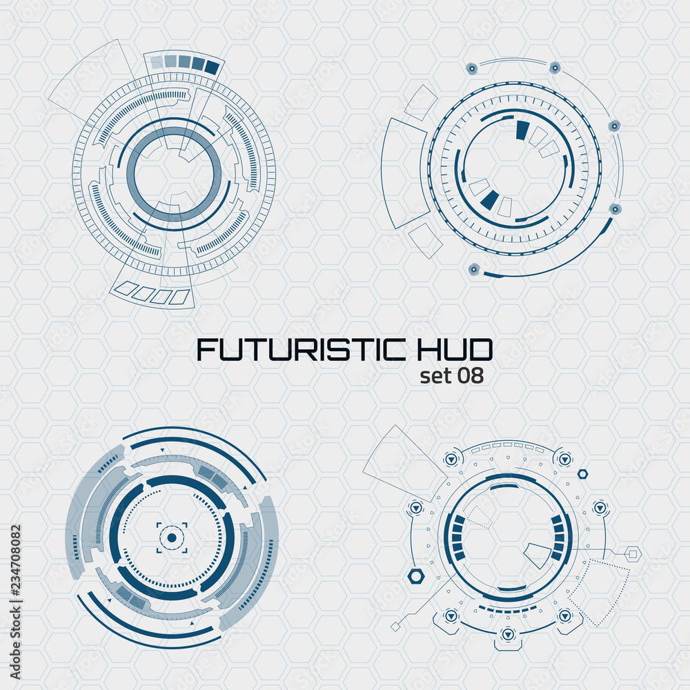 Naklejka premium Set of sci fi futuristic user interfaces on grey background. Vector illustration.