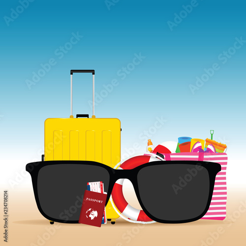 travel summer illustration with black sunglasses